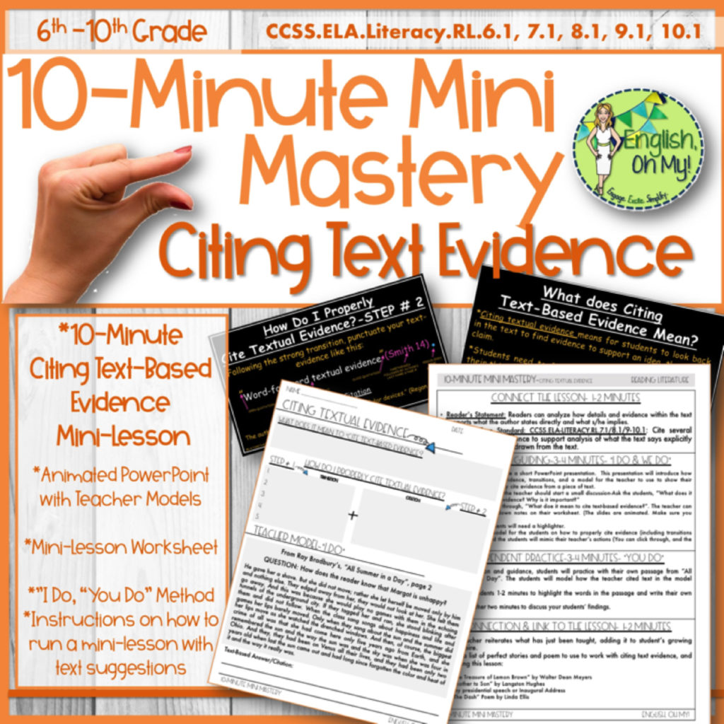 21-Minute Mastery, PowerPoint Slides With Cite Textual Evidence Worksheet