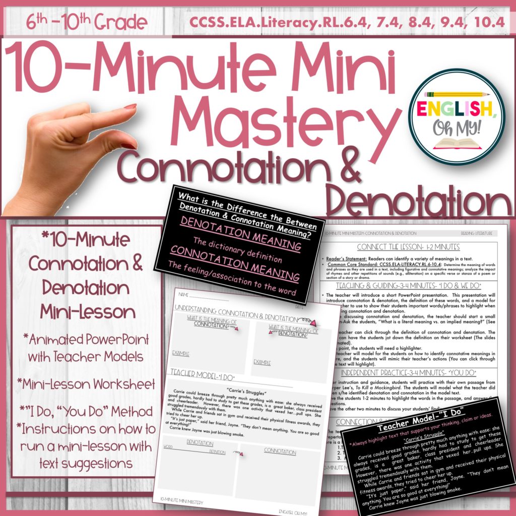 22-Minute Mastery Connotation & Denotation Mini-Lesson Within Denotation And Connotation Worksheet