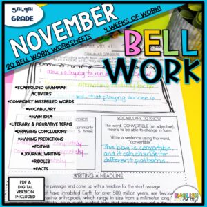 November Bell Ringers, Bell Work, Daily Homework