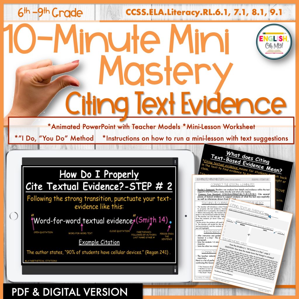 Citing Text Evidence Mini-Lesson, PowerPoint & Digital Versions With Regard To Citing Textual Evidence Worksheet