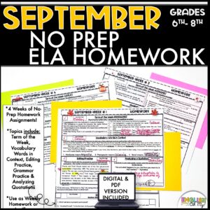 September NO PREP Homework