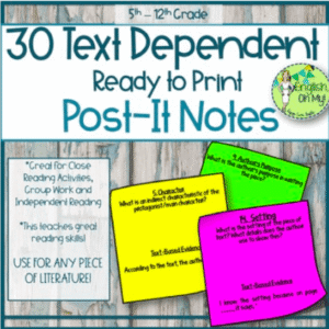 Text Dependent Questions Sticky Notes