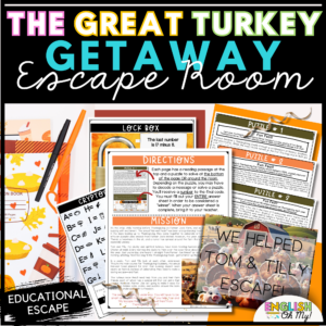 Thanksgiving Escape Room, Reading Comprehension, Print & Go!
