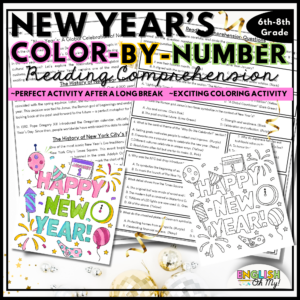 New Year's Activity, Color by Number, Reading Comprehension